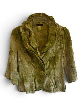 DESIGN TODAY LINEN BLAZER JACKET TYE DYE GREEN EMBELLISHED STRUCTURED COLLAR